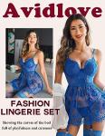 Avidlove Plus Size Lace Babydoll Sleepwear - Blue