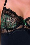 Selente Luxury Love Elegant Women's Lingerie Set (Made in EU) Body & Exclusive Satin Blindfold, Black_Turquoise, S-M