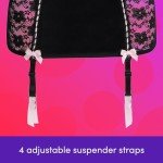Lovehoney Womens Lingerie Black Seduce Me Lace Push Up Chemise Set - With Underwired Cups, G String & Suspenders - Plus Size: 22-24