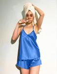 Ekouaer Royal Blue Satin Cami and Shorts Set