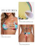 Relleciga Women's Blue Floral Thong Bikini Set