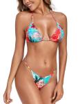 Relleciga Women's Blue Floral Thong Bikini Set