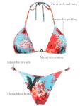 Relleciga Women's Blue Floral Thong Bikini Set