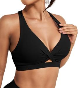 Twist Front Push Up Sports Bra - Black, L
