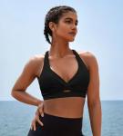 Twist Front Push Up Sports Bra - Black, L