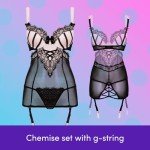 Lovehoney Womens Lingerie Pink Boudoir Belle Cut-Out Satin Chemise Set - Underwired and Moulded Cups - Plus Size: 22-24