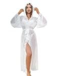 Sheer Mesh Hooded Lace Trim Lingerie Robe
