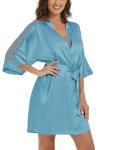 Silk Lace Pajama Set with Robe - Light Blue