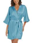 Silk Lace Pajama Set with Robe - Light Blue