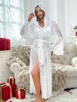 Sheer Mesh Hooded Lace Trim Lingerie Robe
