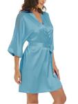 Silk Lace Pajama Set with Robe - Light Blue