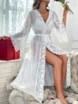 Sheer Mesh Hooded Lace Trim Lingerie Robe