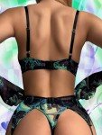 popiv Women Garter Belts and Stocking Sets Sexy Lace Mesh Lingerie Matching Bra and Panty Sets 5Pcs, Black Tie Dye, Medium