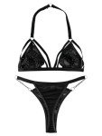 Lilosy Sexy Underwire Push Up Scallop Floral Lace Sheer Lingerie Set for Women Bra and Panty 2 Piece, black wireless chain, G