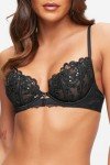 Ann Summers The Icon Lace Non Padded Bra for Women with Jewel Charm, Underwire, Unpadded, Plunge, Matching Underwear Set Black