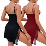 Floral Lace Trim High Slit Babydoll Nightgown Set