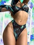 popiv Women Garter Belts and Stocking Sets Sexy Lace Mesh Lingerie Matching Bra and Panty Sets 5Pcs, Black Tie Dye, Medium