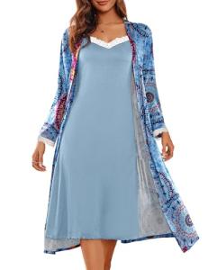 Ekouaer Women's Lace Nightgown and Robe Set