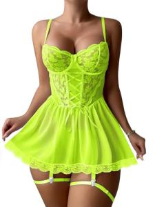 Lilosy Floral Lace Garter Belt Babydoll Set