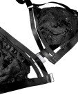Lilosy Sexy Underwire Push Up Scallop Floral Lace Sheer Lingerie Set for Women Bra and Panty 2 Piece, black wireless chain, G