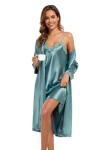Teal Satin Robe and Camisole Set