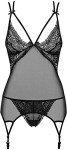 Selente Love & Fun Women's Seductive 3-Piece Lingerie Set Corsage Thong & Exclusive Satin Blindfold Made in EU, Black lace, S-M