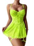 Lilosy Floral Lace Garter Belt Babydoll Set