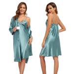 Teal Satin Robe and Camisole Set
