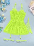 Lilosy Floral Lace Garter Belt Babydoll Set