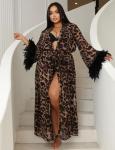 OhYeahLady Plus Size Sheer Leopard Print Robe