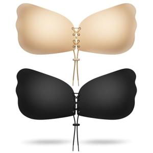 Sticky Backless Push-Up Bra – 2 Pairs Black/Beige