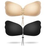 Sticky Backless Push-Up Bra – 2 Pairs Black/Beige