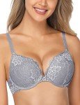 Wingslove Women's Push Up Bra Lace Comfort Padded Bra Add 1 Cup Brassiere Plunge Underwire Bra Lift Up Bras (Grey, 38C)
