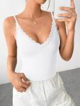 Reoria Women's Backless Lace Bodysuit - White