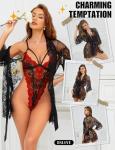 RSLOVE Lace Kimono Robe and Teddy Lingerie Set