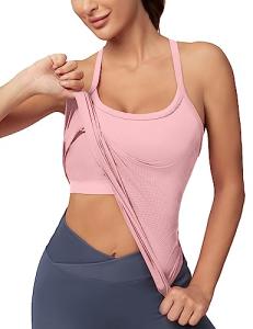 Seamless Pink Workout Tank with Built-In Bra