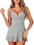 Avidlove Lace Sleepdress with Spaghetti Straps - Grey