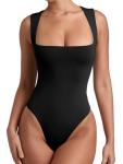 Plus Size Black Sleeveless Thong Bodysuit for Women