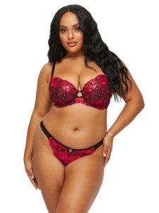 Ann Summers The Hero Lace Non Padded Bra for Women with Jewelled Charm, Underwire, Unpadded, Plunge, Matching Underwear - Black & Red