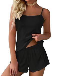 Ekouaer Women's Soft Cami Pajama Set Black
