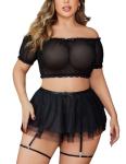 Avidlove Plus Size Mesh Lingerie Set with Garter