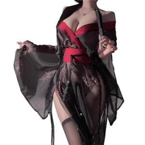 SENJIY Floral Open Front Kimono Lingerie Set