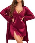 RSLOVE Satin Sleepwear Set – Lace Cami & Robe