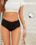 High-Waisted Cotton Lace Edge Bikini Briefs