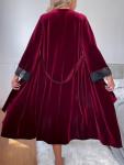 Burgundy Velvet Lace Robe with Belt for Women
