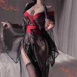 SENJIY Floral Open Front Kimono Lingerie Set