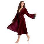 Burgundy Velvet Lace Robe with Belt for Women
