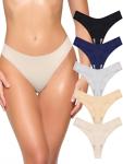 Reoria Women's Cotton Seamless Thong Panties 5-Pack