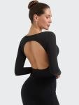 PINKMSTYLE Backless Long Sleeve Bodysuit - Black