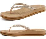 Rhinestone Flip Flops with Arch Support Sandals